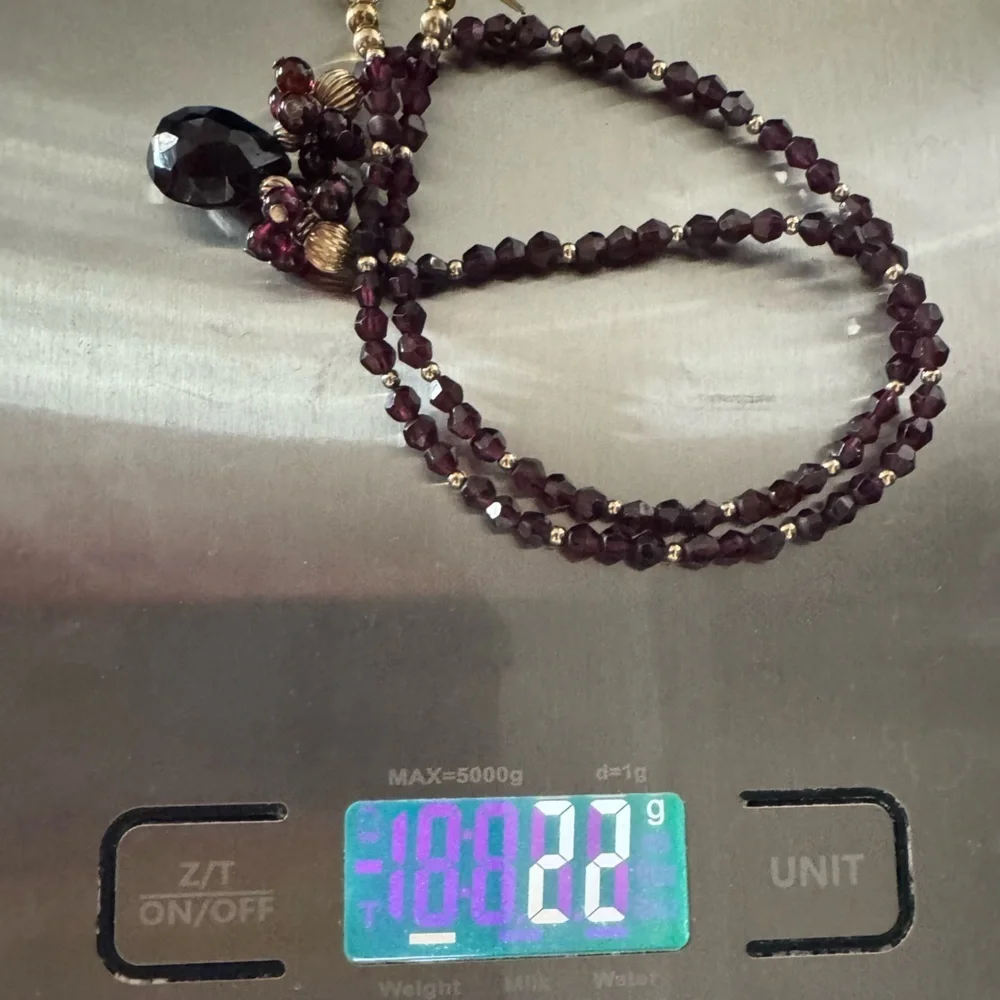 Vintage Garnet Briolette Cut Gemstone Bead Estate Necklace
